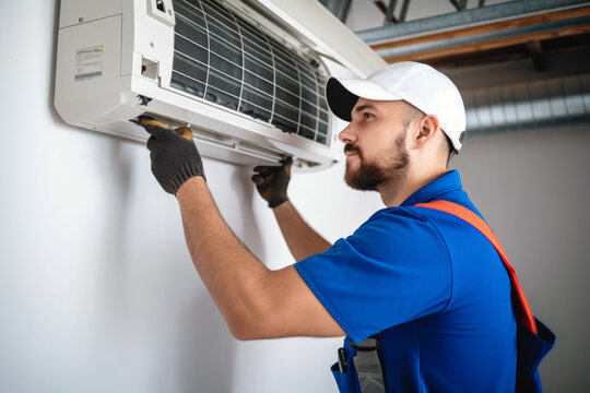 HVAC technician installing a mini split air conditioner in Surprise